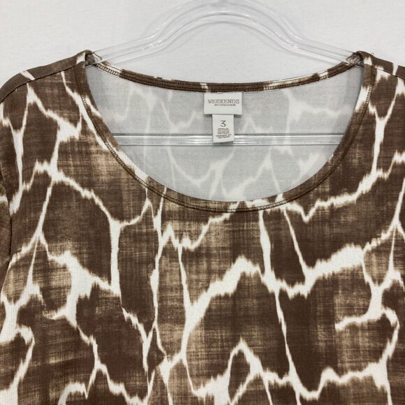 Chico's size XL/3 Brown White Soft Stretch Crew Neck Long Sleeve Pullover Top - Picture 3 of 8